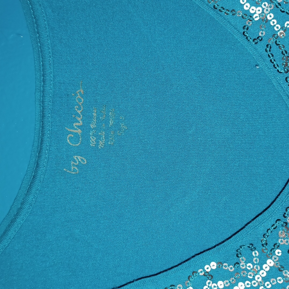 Chico's turquoise embellished S/S tee. Chico's size 3 which is XL - Picture 4 of 8